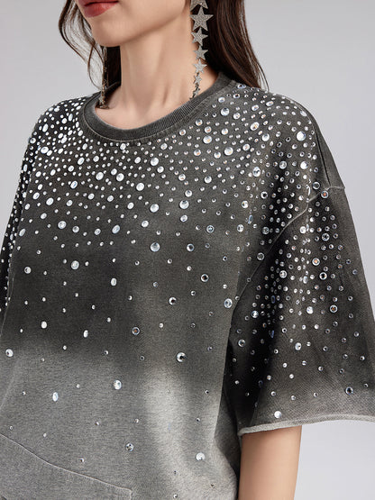 Renk Geçişli Kaplama Taşlı Triko Tişört