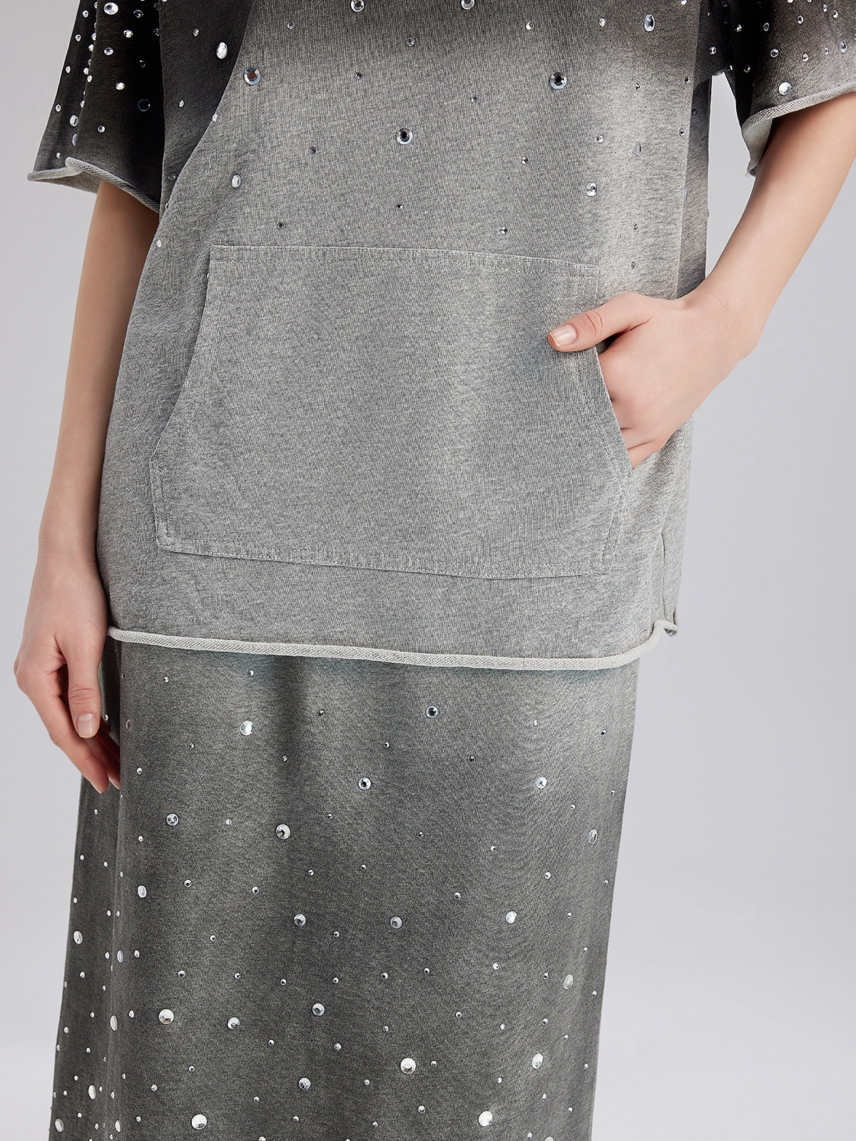 Renk Geçişli Kaplama Taşlı Triko Tişört