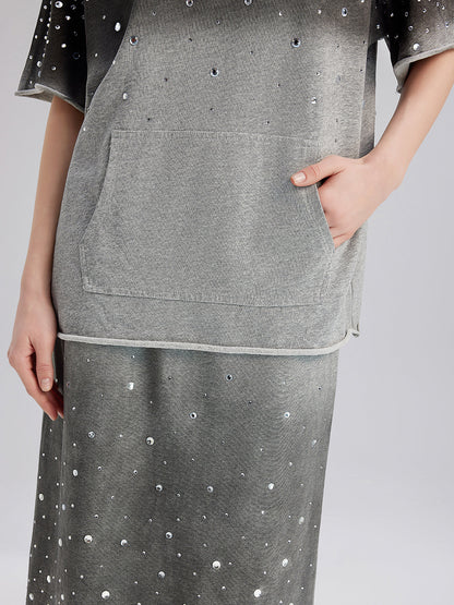 Renk Geçişli Kaplama Taşlı Triko Tişört