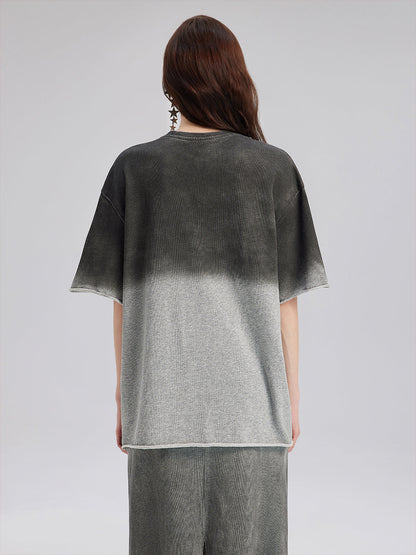 Renk Geçişli Kaplama Taşlı Triko Tişört