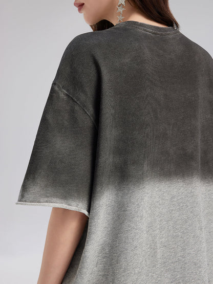 Renk Geçişli Kaplama Taşlı Triko Tişört