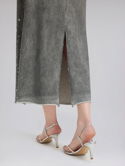 Renk Geçişli Kaplama Taşlı Triko Etek