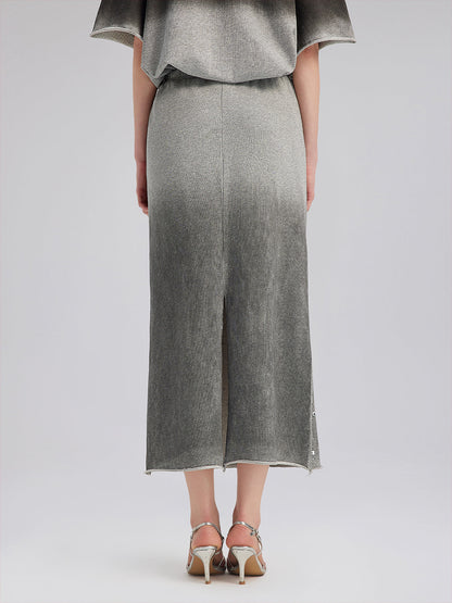 Renk Geçişli Kaplama Taşlı Triko Etek