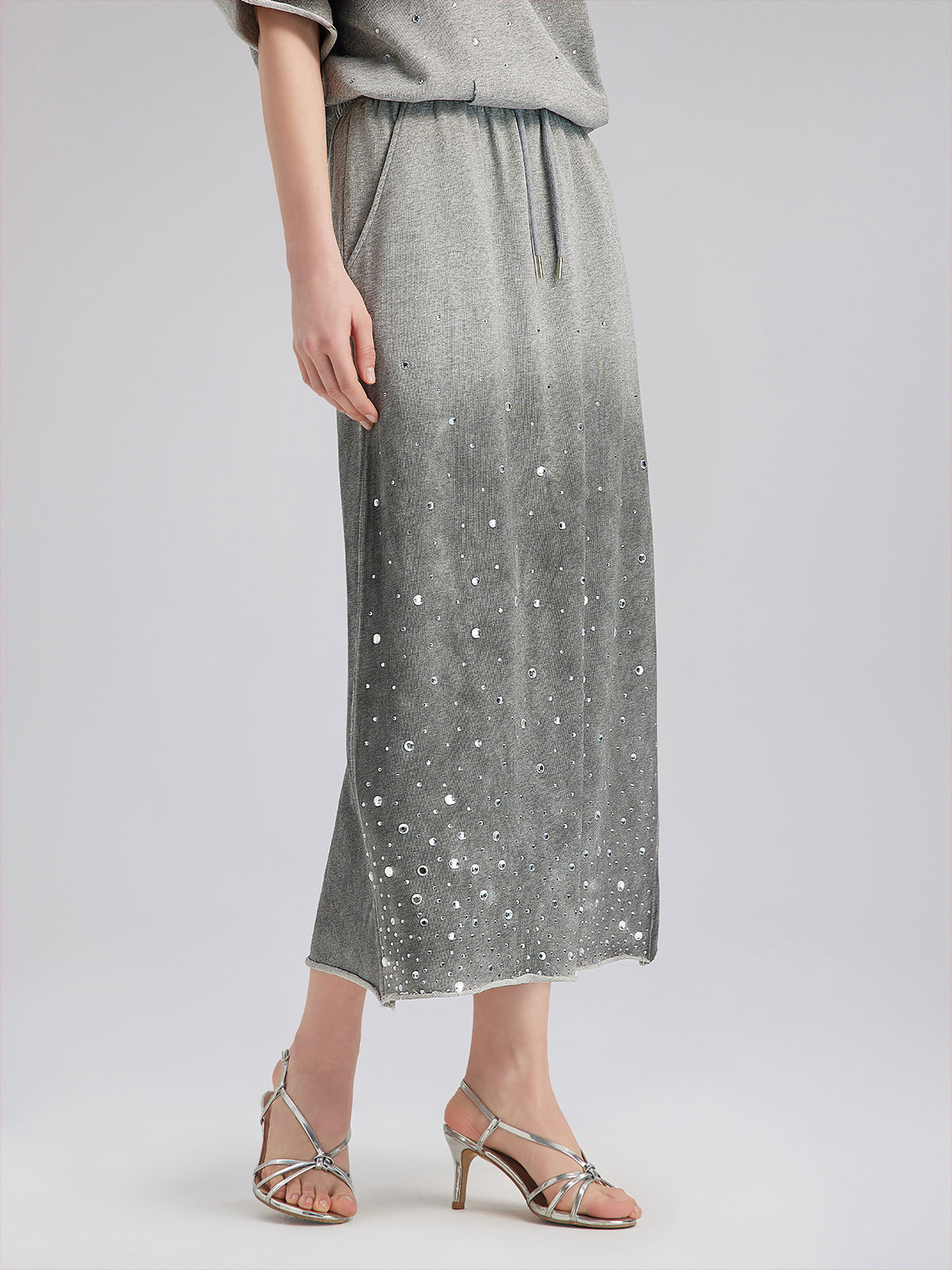 Renk Geçişli Kaplama Taşlı Triko Etek