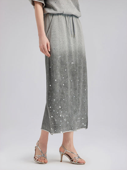 Renk Geçişli Kaplama Taşlı Triko Etek