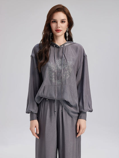 El Yapımı Taşlı Kapüşonlu Sweatshirt