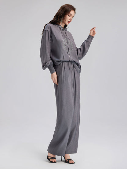 El Yapımı Taşlı Kapüşonlu Sweatshirt