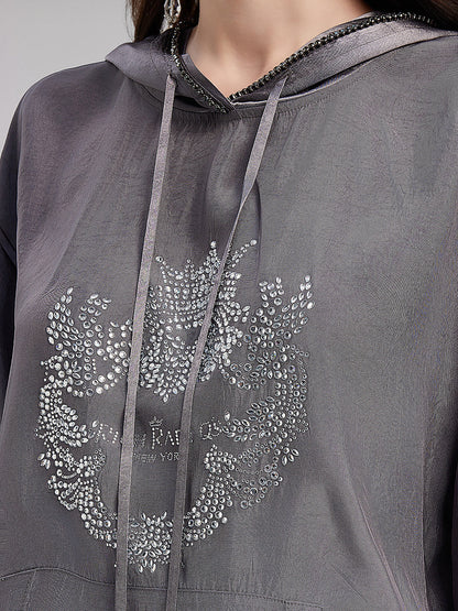 El Yapımı Taşlı Kapüşonlu Sweatshirt