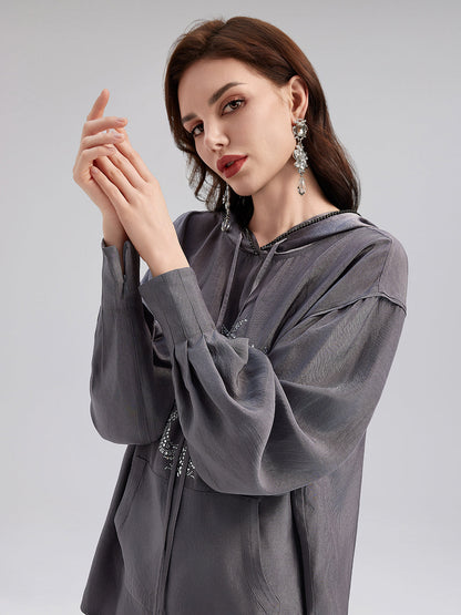 El Yapımı Taşlı Kapüşonlu Sweatshirt