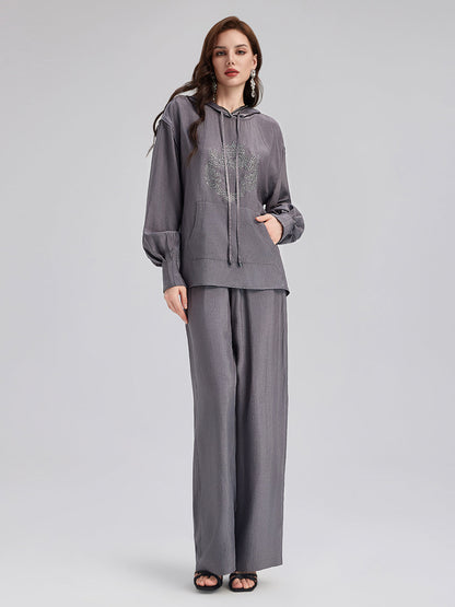 El Yapımı Taşlı Kapüşonlu Sweatshirt