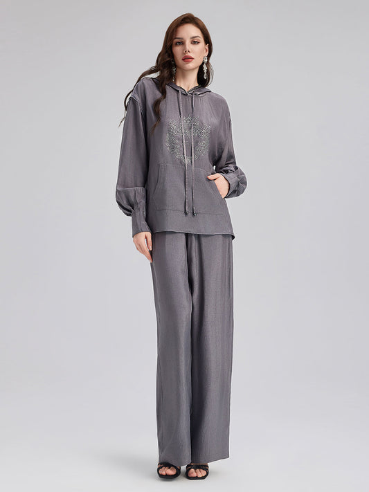 El Yapımı Taşlı Kapüşonlu Sweatshirt