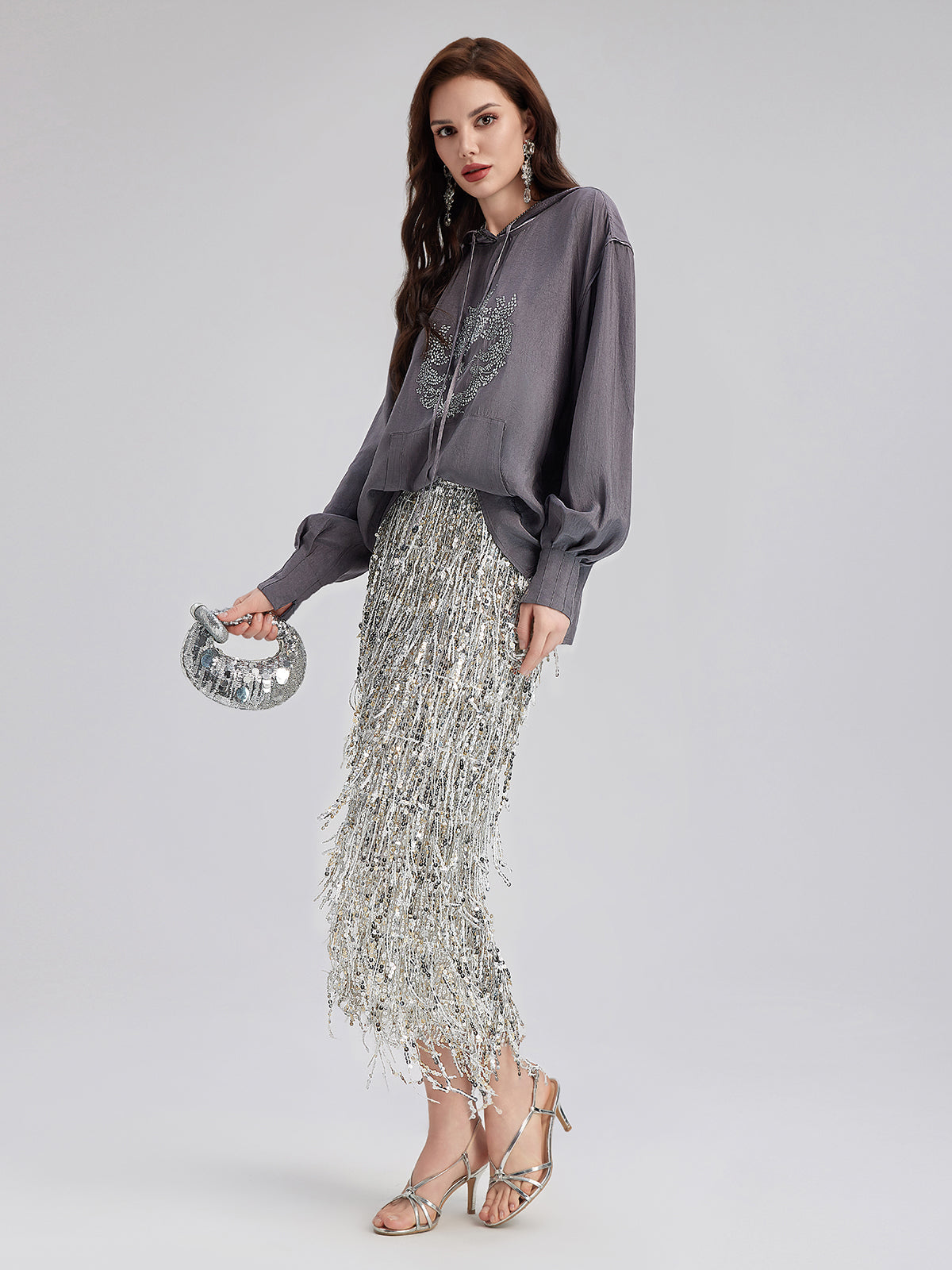 El Yapımı Taşlı Kapüşonlu Sweatshirt