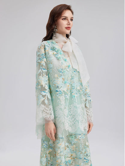 El Yapımı Dantel Nakışlı V Yaka Ceket