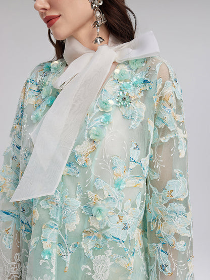 El Yapımı Dantel Nakışlı V Yaka Ceket