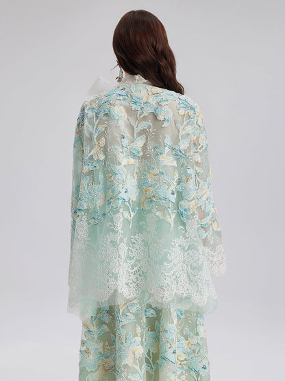 El Yapımı Dantel Nakışlı V Yaka Ceket