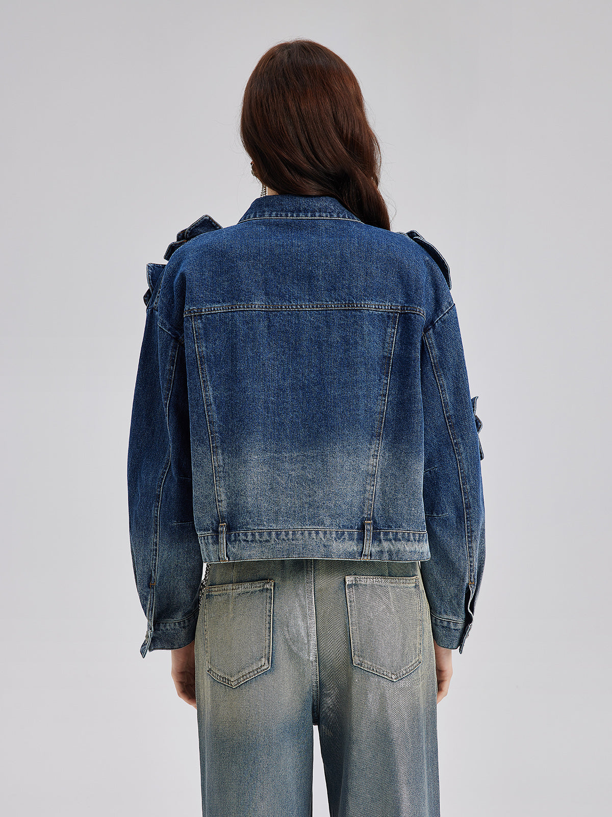 El Yapımı Çiçekli Renk Geçişli Kot Ceket