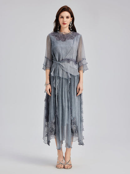 Şık 3 Boyutlu Dantel Boyamalı İpek Etek