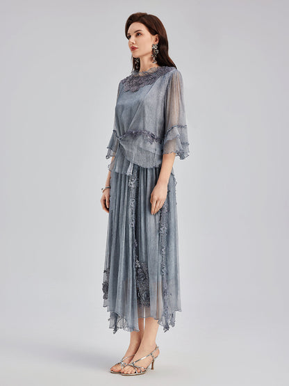 Şık Dantel Boyamalı İpek Bluz