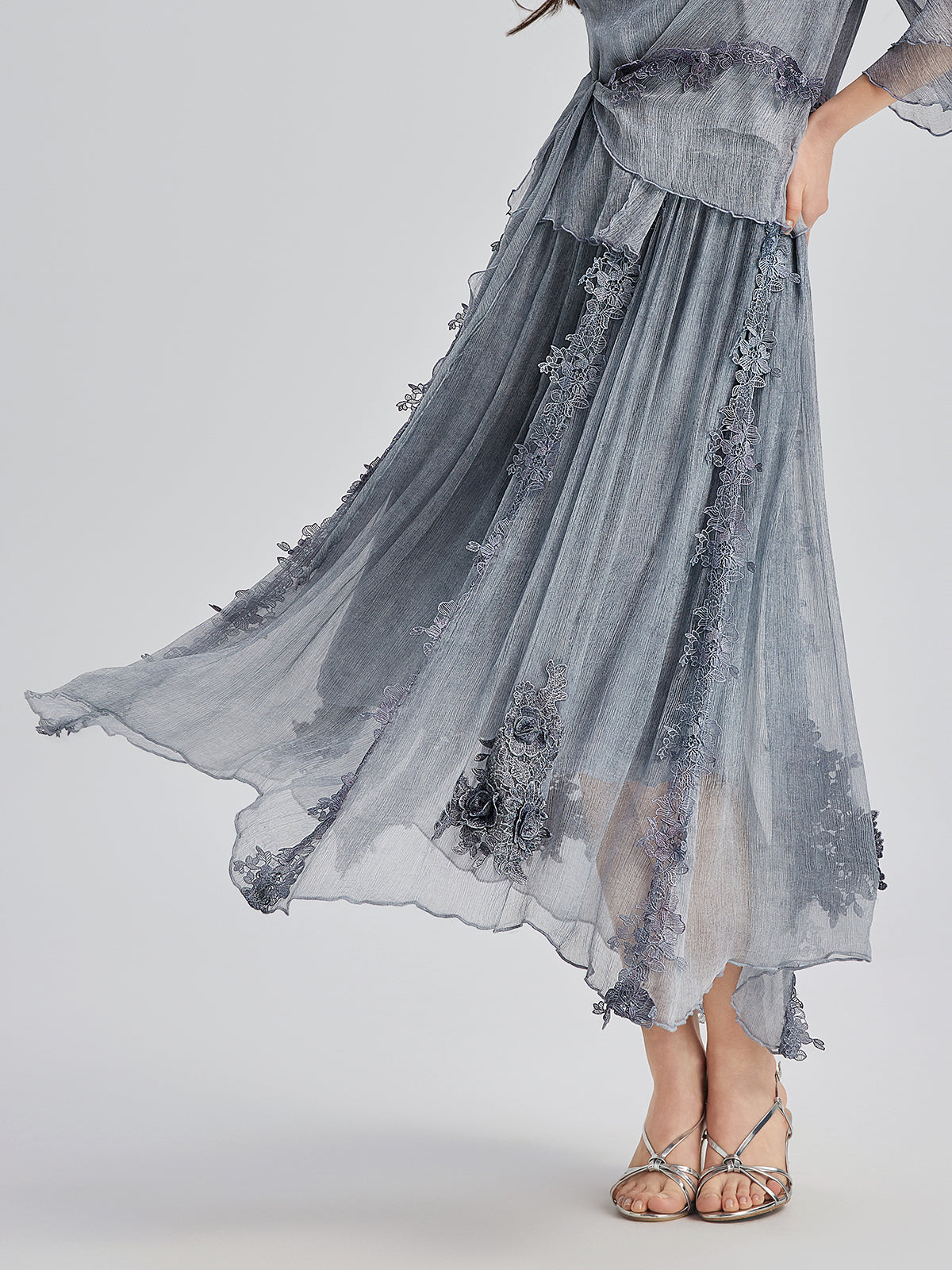 Şık 3 Boyutlu Dantel Boyamalı İpek Etek