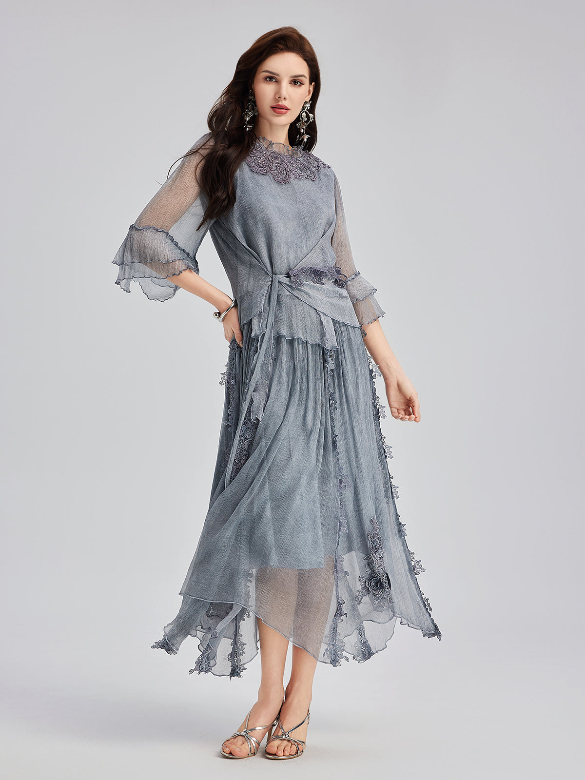 Şık 3 Boyutlu Dantel Boyamalı İpek Etek