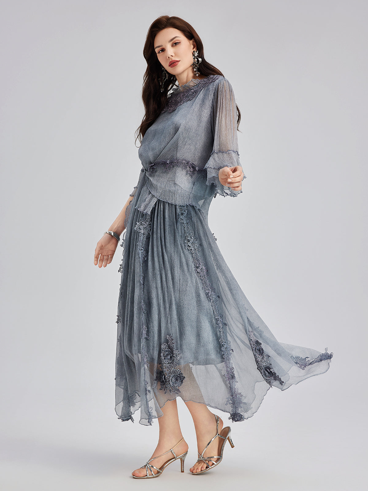 Şık 3 Boyutlu Dantel Boyamalı İpek Etek