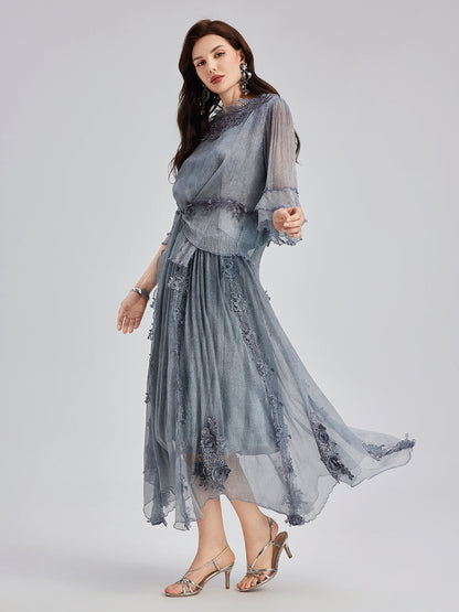 Şık 3 Boyutlu Dantel Boyamalı İpek Etek