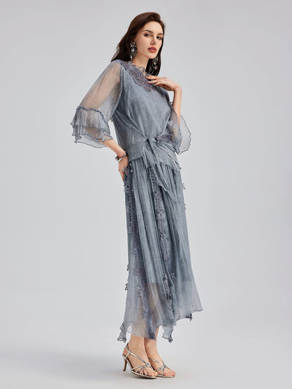 Şık Dantel Boyamalı İpek Bluz