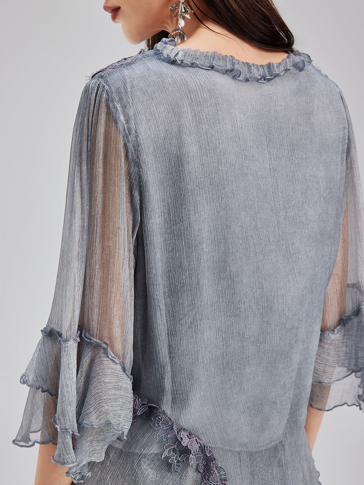 Şık Dantel Boyamalı İpek Bluz