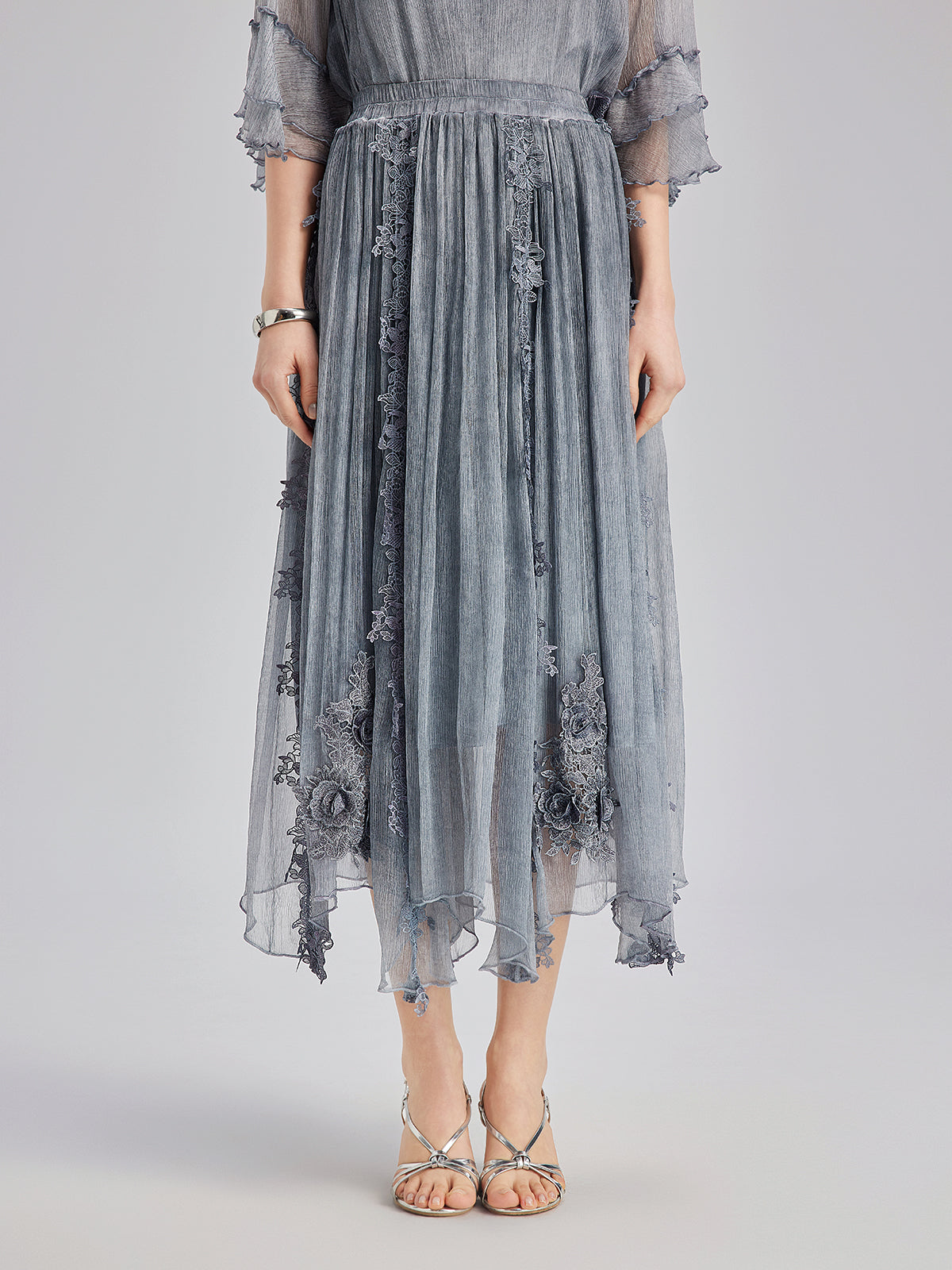 Şık 3 Boyutlu Dantel Boyamalı İpek Etek