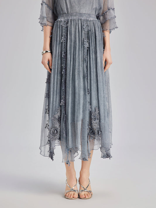 Şık 3 Boyutlu Dantel Boyamalı İpek Etek