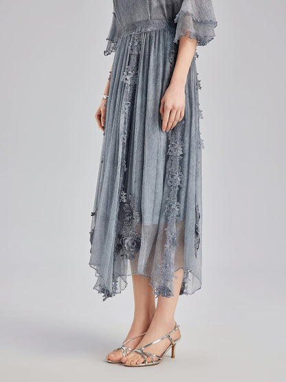 Şık 3 Boyutlu Dantel Boyamalı İpek Etek