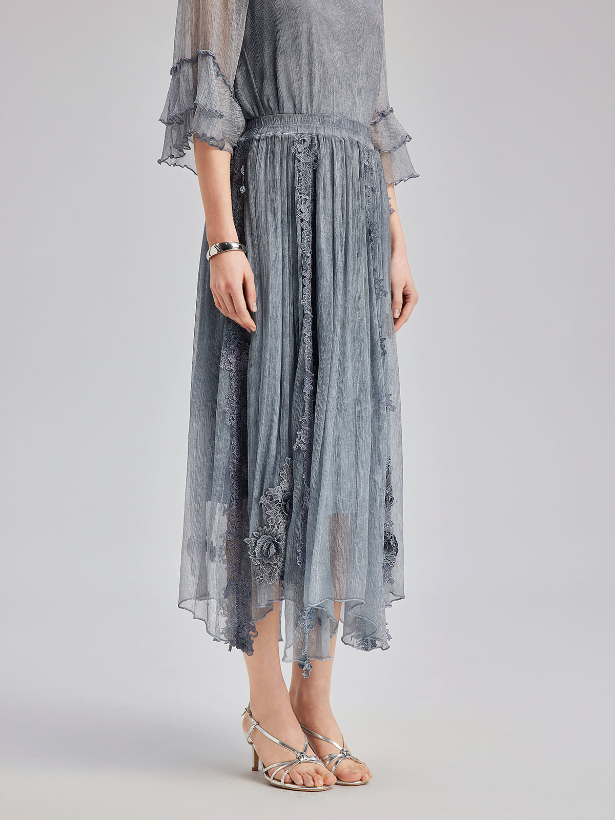 Şık 3 Boyutlu Dantel Boyamalı İpek Etek