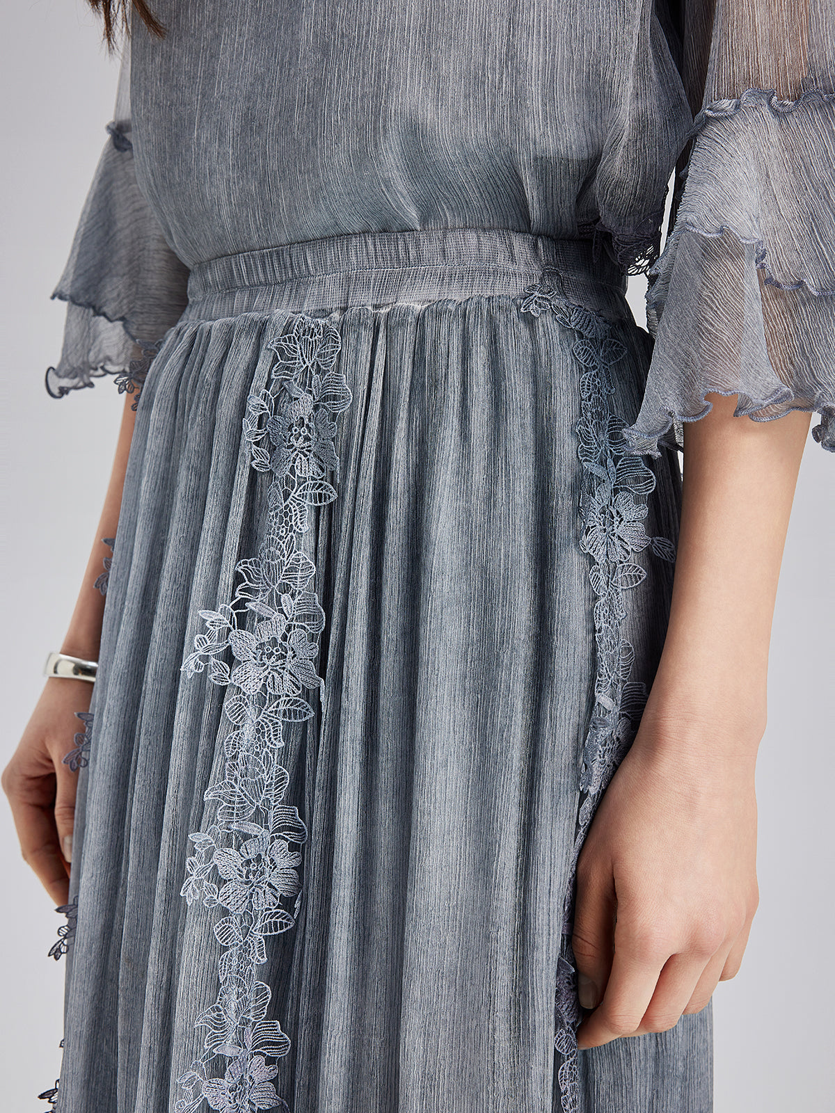 Şık 3 Boyutlu Dantel Boyamalı İpek Etek