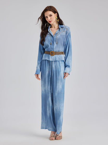 Renk Geçişli Boyalı Desenli Kot Pantolon