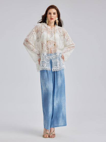 Özel Delik İşlemeli Kısa Kollu Kapüşonlu