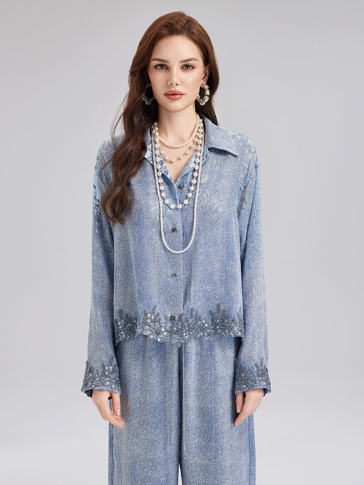 Özel Kot Efektli Renk Geçişli Dantel Gömlek