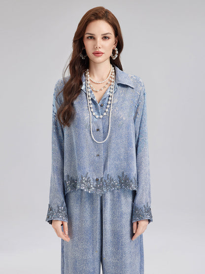 Özel Kot Efektli Renk Geçişli Dantel Gömlek