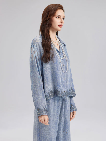 Özel Kot Efektli Renk Geçişli Dantel Gömlek