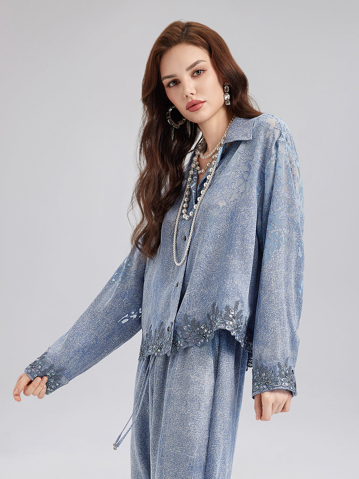 Özel Kot Efektli Renk Geçişli Dantel Gömlek