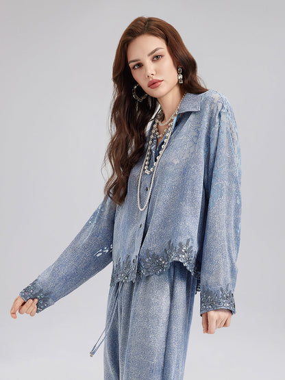 Özel Kot Efektli Renk Geçişli Dantel Gömlek