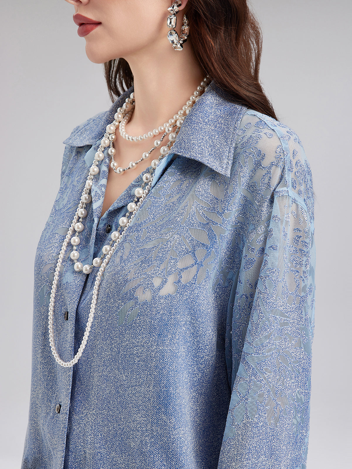 Özel Kot Efektli Renk Geçişli Dantel Gömlek