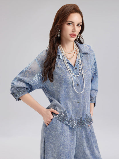 Özel Kot Efektli Renk Geçişli Dantel Gömlek