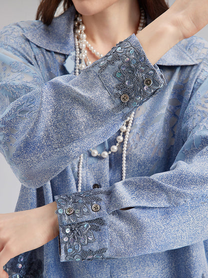 Özel Kot Efektli Renk Geçişli Dantel Gömlek