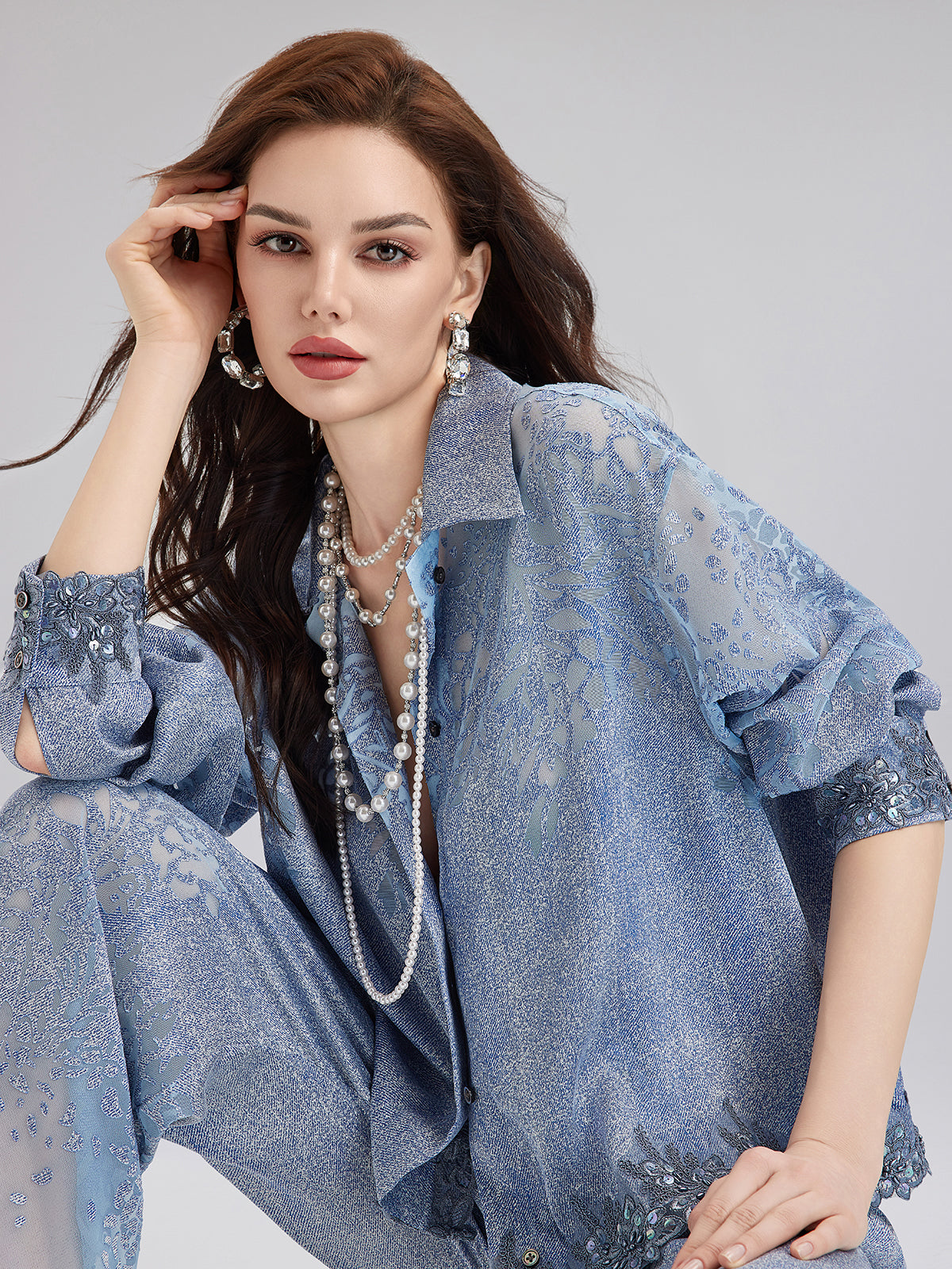 Özel Kot Efektli Renk Geçişli Dantel Gömlek