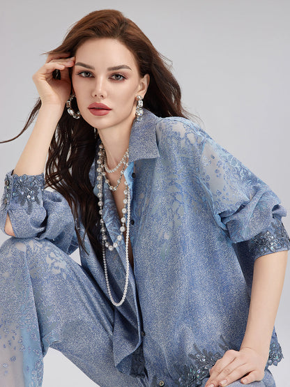 Özel Kot Efektli Renk Geçişli Dantel Gömlek