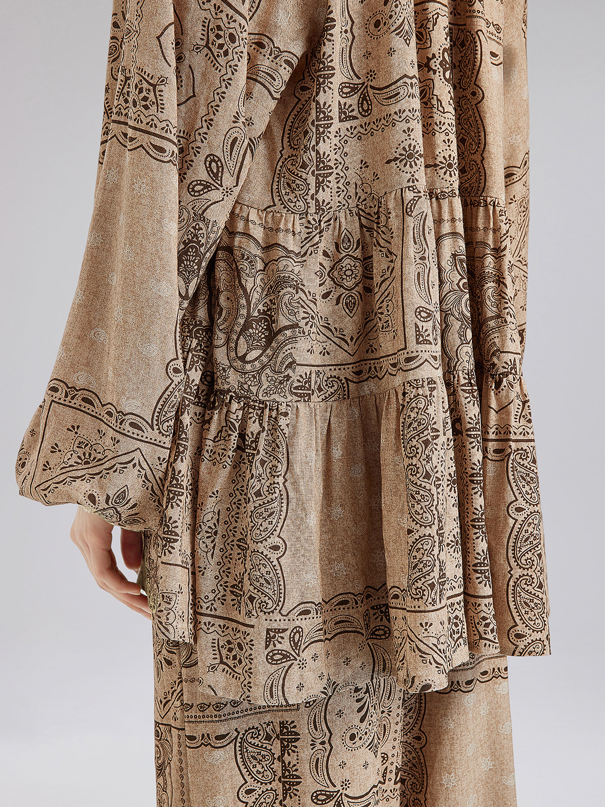 Şal Desenli Pamuk-Keten Rahat Tatil Bluzu