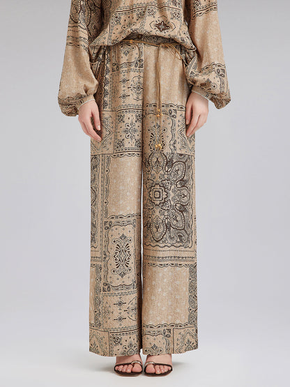 Şal Desenli Kemerli Tatil Pantolonu