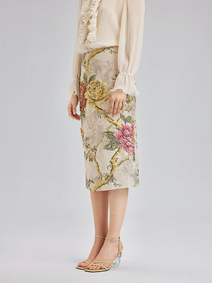 3 Boyutlu Jakar El İşlemeli Boncuklu Etek