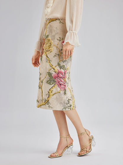 3 Boyutlu Jakar El İşlemeli Boncuklu Etek