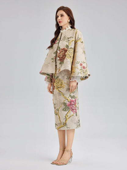 3 Boyutlu Jakar El İşlemeli Boncuklu Ceket